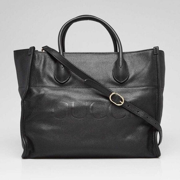 Gucci Black Pebbled Leather Small Logo Tote Bag - Picture 1 of 12